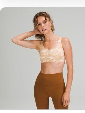 lululemon athletica Beige Camo Scoop-Neck Sports Bra
